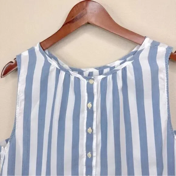 MADEWELL Indigo Button blouse top sleeveless striped cotton Size L - Picture 6 of 13